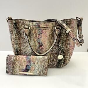 Brahmin Opal Melbourne Croc Leather Small Lena Satchel Shoulder Bag + Ady Wallet